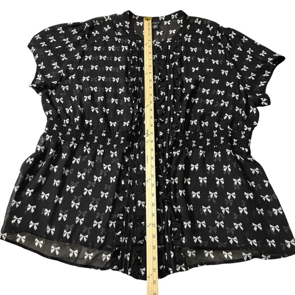 Torrid Sheer Top Women's Size 4X Bow Print Ruffles Smocking Sheer Cottage Core - Picture 14 of 15